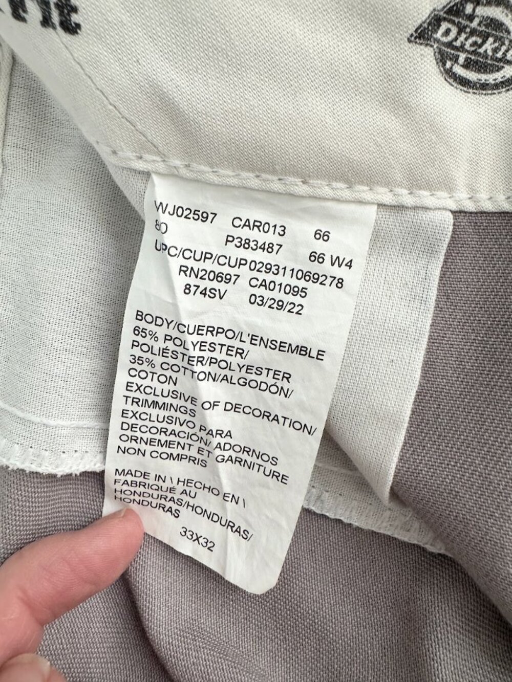 Dickies 874 Original Fit Work Pants Grey Skate 33x32 Straight Leg - Picture 9 of 9